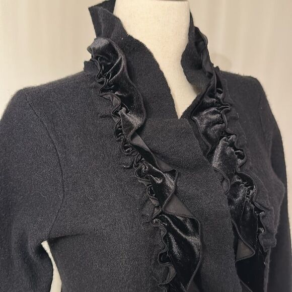 Madison Black Open Front Cardigan Sweater Women's Long Sleeve Ruffle Trim Size S - Picture 6 of 11